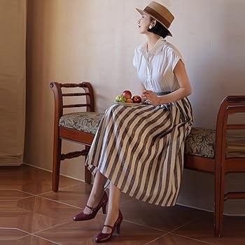 Amazon.co.jp: [KYAZJA] ストライプスカート フレア Aライン S ロング